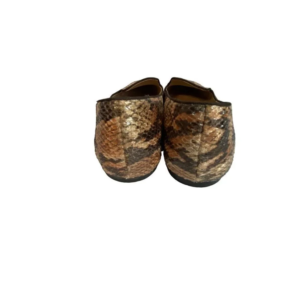 Tahari Clementine Tan and Black Snakeskin‎ Loafer Flats Size 7 1/2